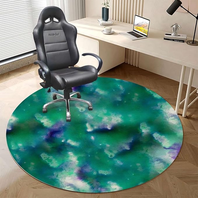 Blurry Green Black PU Leather Computer Chair Mat for Rolling Chair Lime Green Psychedelic Abstract Under Desk Low-Pile Office Rug Large Anti-Slip Multi-Purpose Abstract Diameter 55 in