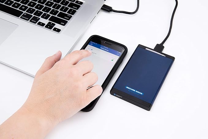 SecureData SecureDrive BT 2TB Hardware Encrypted USB 3.0 Ext Drive FIPS 140-2 Level 3 Unlock via Phone app TAA Compliant CJIS HIPAA CMMC GDPR Compliant Works with Mac and Win Free AV