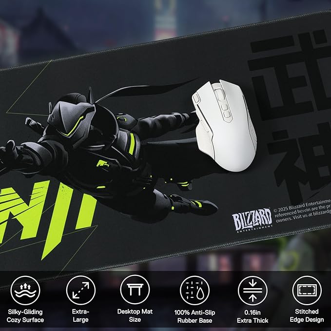 Blizzard Overwatch Large Game Mouse Pad XXL Keyboard Pad for Gamer Office &amp Home Non-slip rubber base Extended Mice Mat with Stitched Edge Smooth Stable and Durable 31.5 * 11.8in(The Genji Bl