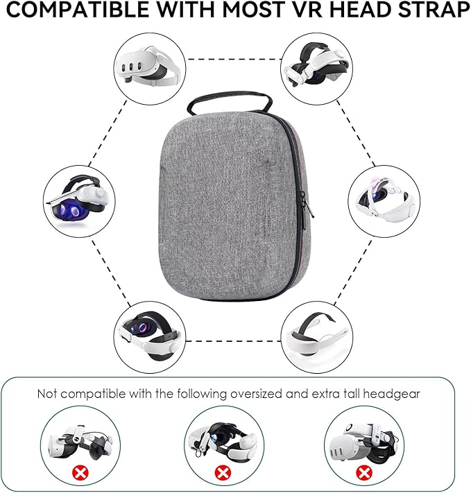 Case for Meta Quest 3/3S/2 &amp Vision Pro/Pico 4 Elite Strap &amp Battery Head Strapwith Lens Protector and Drawstring velvet bagPortable Hard Carrying Case