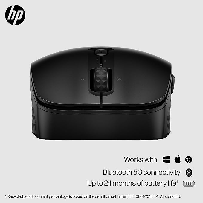 HP 420 Programmable Bluetooth Mouse - Bluetooth with Swift Pair to 3 Multi-Devices 2-Year Battery 4K DPI Quiet clicks Compatible with Windows/Mac/Chromebook Laptop Notebook Black (7M1D3AA)