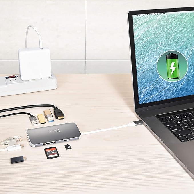 j5create USB C Hub Adapter Multi-Monitor 10-in-1 Port Docking Station 4K HDMI VGA Ethernet USB 3.0 MicroSD SD USB-C 3.1 + Power Delivery | for PC Laptop Tablet Display Connection