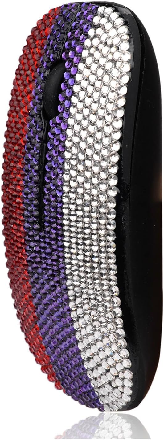 Bling Sparkle Three Colors Design National Flag Crystal Rhinestone Rechargeable Wireless Mouse 2.4G Mouse with USB Receiver for PC Tablet Laptop - Red Blue White