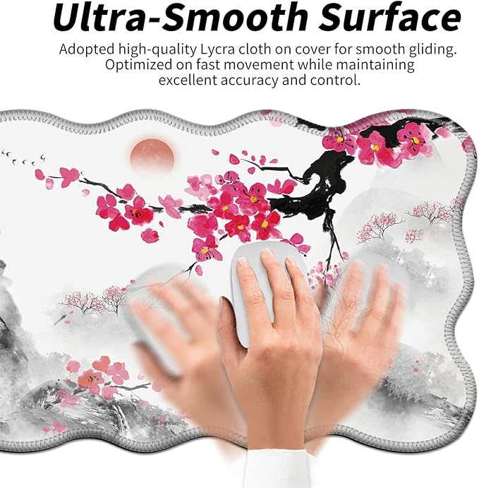 Japanese Cherry Blossom Desk Mat Mouse Pad 31.5 x11.8 XL Extended Mousepad Huge Mouse Pads with Stitched Edges Desk Pad for Work Game Office Home