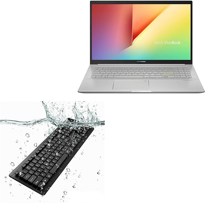 BoxWave Keyboard Compatible with ASUS VivoBook 15 (F513IA) - AquaProof USB Keyboard Washable Waterproof Water Resistant - Jet Black