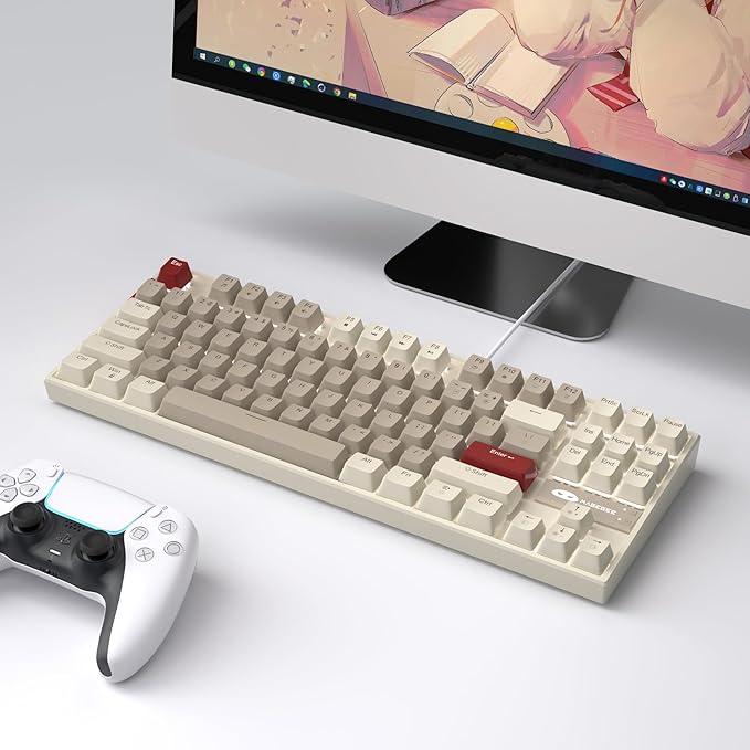 MageGee 75% Mechanical Gaming Keyboard Brown Switch LED White Backlit 87 Keys Compact TKL Wired Computer Keyboards for Windows Laptop PC Gamer - Retro Grey/White