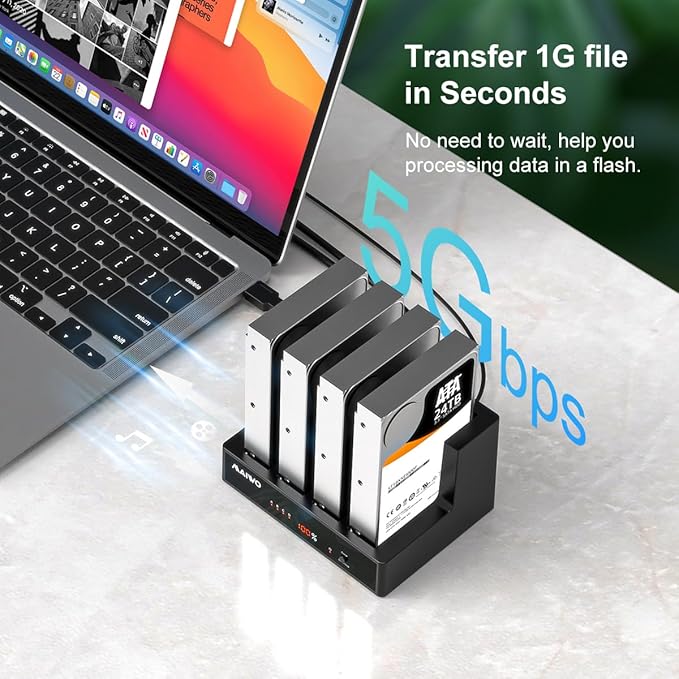 MAIWO 4 Bay Hard Drive Docking Station with Offline Cloning External Hard Drive Cloner Duplicator for 2.5'' 3.5'' SATA SSD HDD with LED Indicator 96TB Expansion USB3.0 Connecting Port