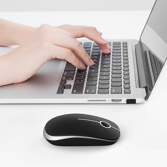 VssoPlor Wireless Mouse 2.4G Slim Portable Computer Mice with Nano Receiver for Notebook PC Laptop Computer(Black and Gold)(Black and Silver)
