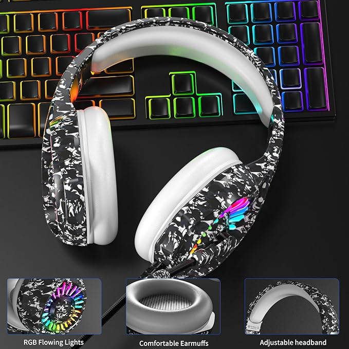 ZIUMIER Camo Gaming Headset for PS4 PS5 Xbox One PC Laptop Mac Switch 3.5MM Wired Gaming Headphones with Microphone Bass Surround LED Light Camouflage