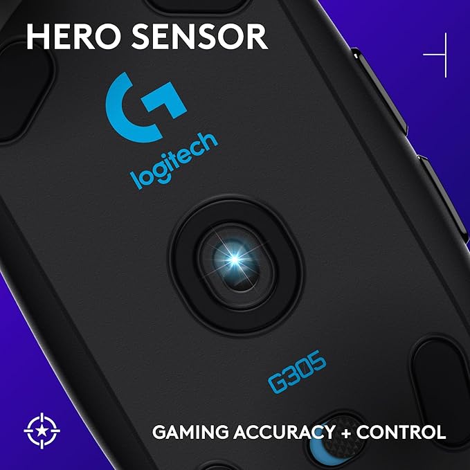 Logitech G305 Lightspeed Wireless Gaming Mouse Hero Sensor 12000 DPI Lightweight 6 Programmable Buttons 250h Battery On-Board Memory Compatible with PC Mac - Black