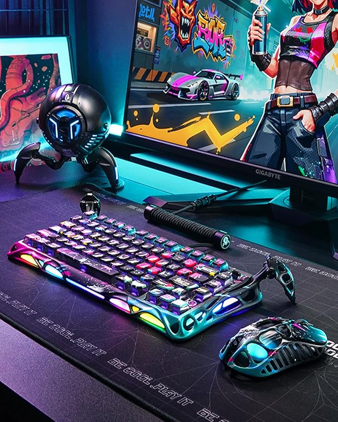 GravaStar Mercury V75 Pro 75% Hall Effect Magnetic Switch Gaming Keyboard Only Wired Hot‑Swappable 8000 Hz Polling Dual‑Zone RGB Semi‑Aluminum Frame - Neon Graffiti