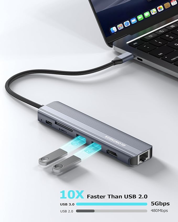 USB C Hub Ethernet HDMI Adapter for Mac MacBook Air/Pro Laptop Multiport Dock with RJ45 Gigabit Ethernet 4K HDMI USB 3.0 SD/TF Card Reader PD 100W Charging