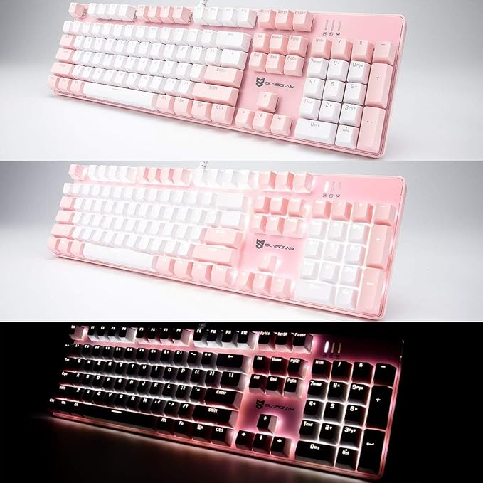 Qisan 104 Mechanical Keyboard for Gaming | Large Size USB White Backlit Gaming Keyboard Wired | US Layout Brown Switches Hot Swappable Mechanical Clicky Keyboards Compatible with PC &amp Laptop