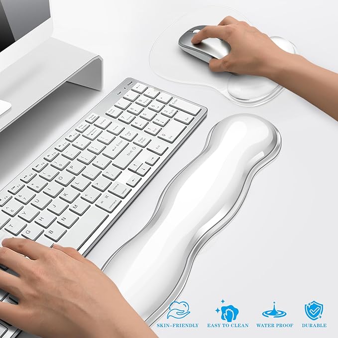 Gel Keyboard &amp Mouse Wrist Rest Set Ergonomic Keyboard and Mouse Pad with Wrist Support Typing Pain ReliefSuitable for Office/Computer/Laptop/Gaming（White Set ）