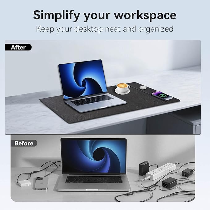 Wireless Charging Mouse Pad 15W Fast Charge Magnetic Charger Desk Pad Large Office Desk Mat (23.4x15.6) with Ultra-Smooth Surface Christmas Black Computer Mousepad for MacBook PC Laptop