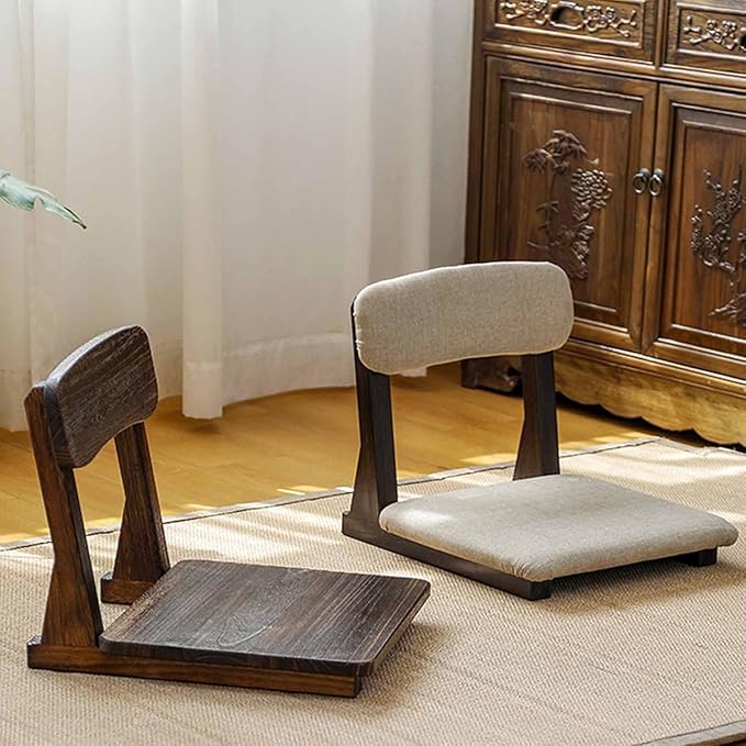 ELEFOCUS Japanese Style Solid Timber backrest Chair Home Tatami seat Comfortable Sofa Japanese Style Solid Timber Floor Chair(Charcoal Burner 1)