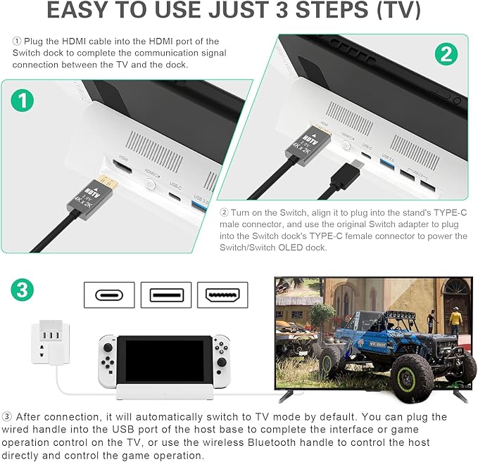 TV Docking Station for SwitchPortable Switch OLED Dock 4K HDMI &amp 3 USB Ports