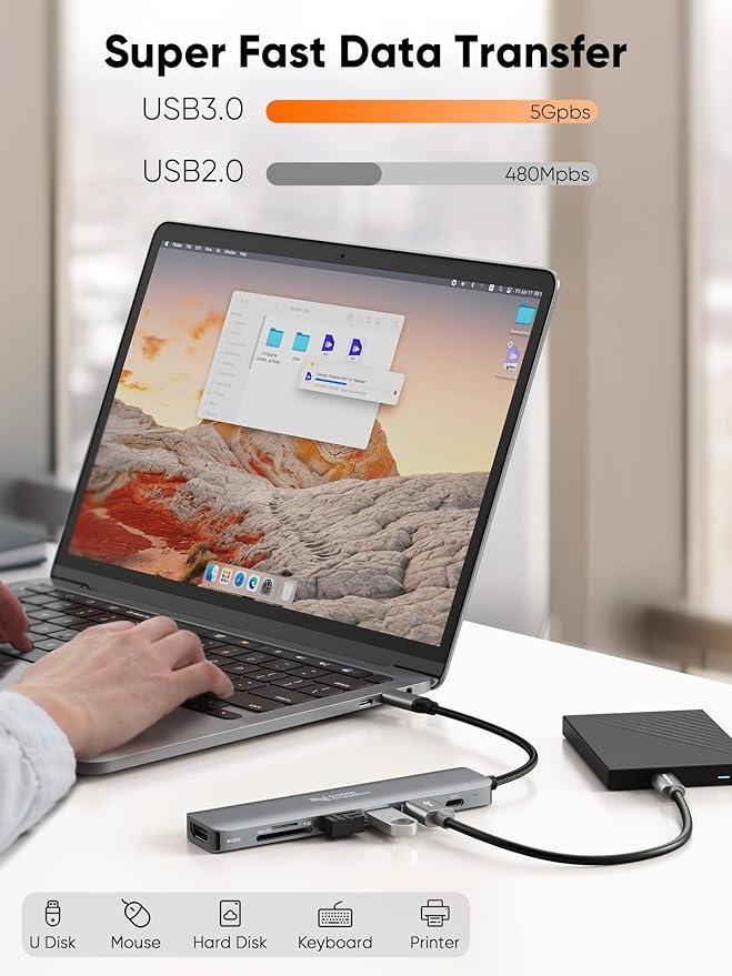 USB C Hub Multiport Adapter CableCreation 7-in-1 USB C HDMI Hub with 4K 30Hz HDMI 100W PD 3 USB 3.0 5Gbps Data Ports SD/TF Cards Reader for MacBook Pro/Air iPad Pro Pixelbook XPS