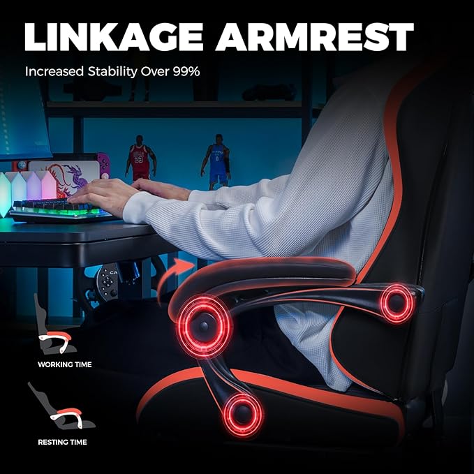 GTPLAYER Gaming Chair Ergonomic Game Computer Chairs with Foot Rest for Adults Adjustable PC Game Chair with Reclining Function and Comfortable Headrest for Home and Office Use (RED)