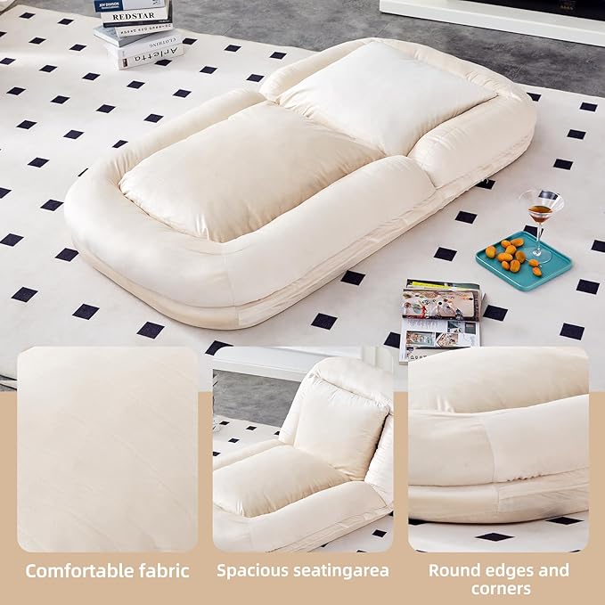 Folding Sofa Chair with 5 Adjustable Positions Plush Floor Lounge Chair for Gaming Meditation and Relaxation (Beige 2)