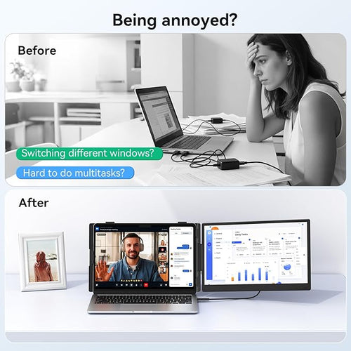 14 Dual Laptop Screen Extender - Ultra Thin Portable Monitor | FHD 1080P USB-C/HDMI Plug &amp Play | Lightweight Travel Display for Mac/Windows (13-17.3 Laptop) | Multi-Tasking Boost for Work &amp