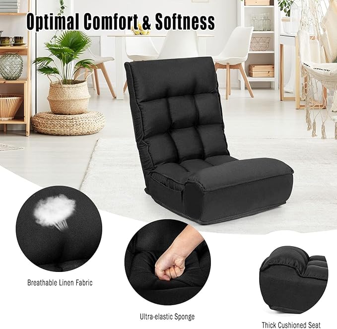 S AFSTAR Folding Floor Chair Floor Gaming Chair with 5-Position Adjustable Headrest &amp 4-Position Backrest Side Pocket &amp Thicken Cushion Padded Floor Seat Lazy Chair for Living Room Bedroom