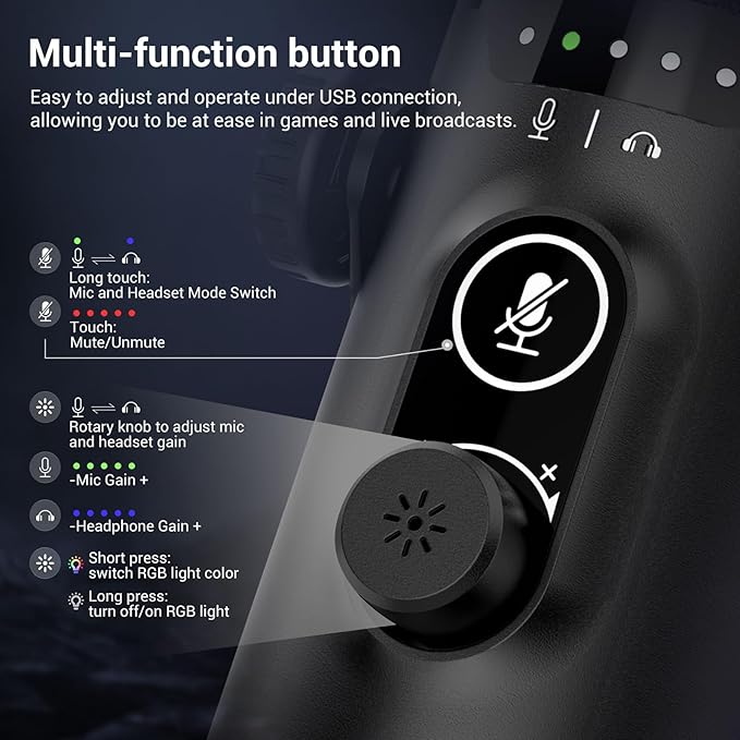 FDUCE USB/XLR Gaming Microphone kit Dynamic PC Mic for Podcasting Streaming Computer RGB Mic Kit with Boom Arm Stand Mute Button and Headphone Jack for Recording Vocal Voice-Over (D30+)