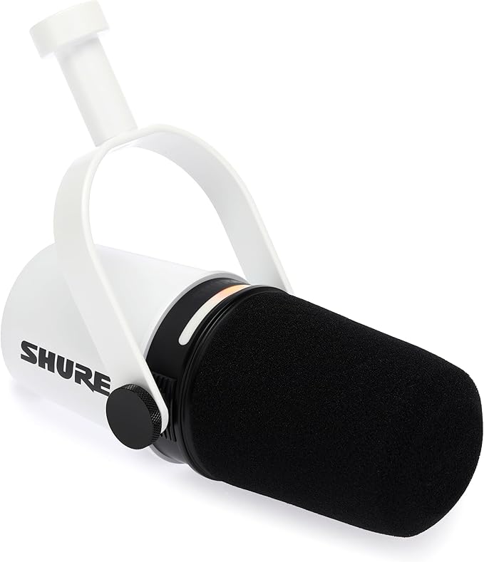 Shure MV7+ Hybrid Podcast Microphone with Mic Stand - White