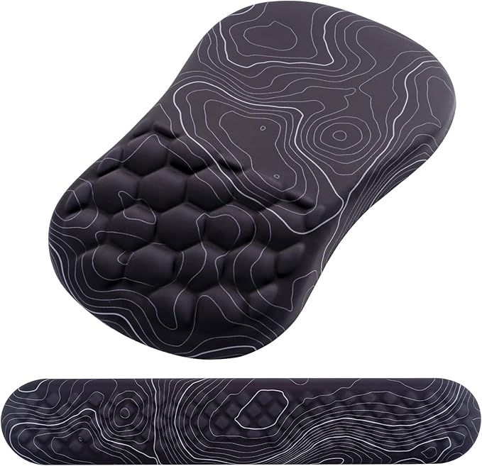 Mouse Pad Wrist Support Laokiiy 2 in1 Keyboard Wrist Rest+ Ergonomic Mouse Pad Non-Slip Wrist Rest for Computer Keyboard Made Easy Typing &amp Relieve Wrist Pain(Black White)