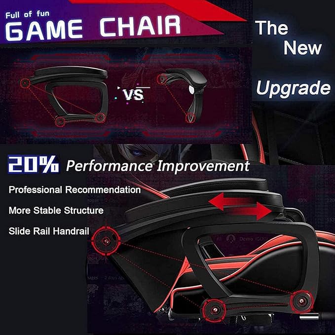 Video Game Chair with Speakers and RGB Lights Massage Ergonomic Computer Gaming Chair with Footrest and Lumbar Support 90°-135° Tilt Rocking Chair Gaming Chairs for AdultsRed