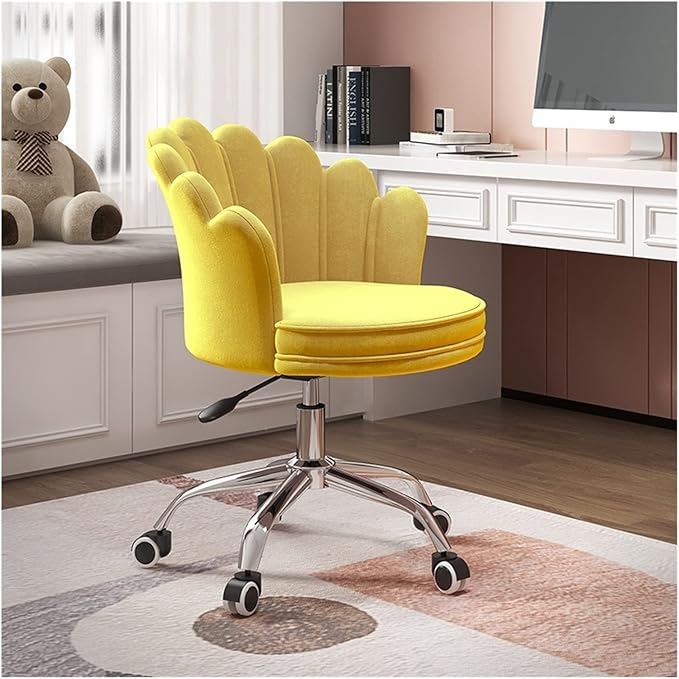 Adjustable Office Computer Chair with Armrest Office Chair Office Pink Study Home Game Chair Swivel Lift Bedroom Chair(Yellow-Silver)