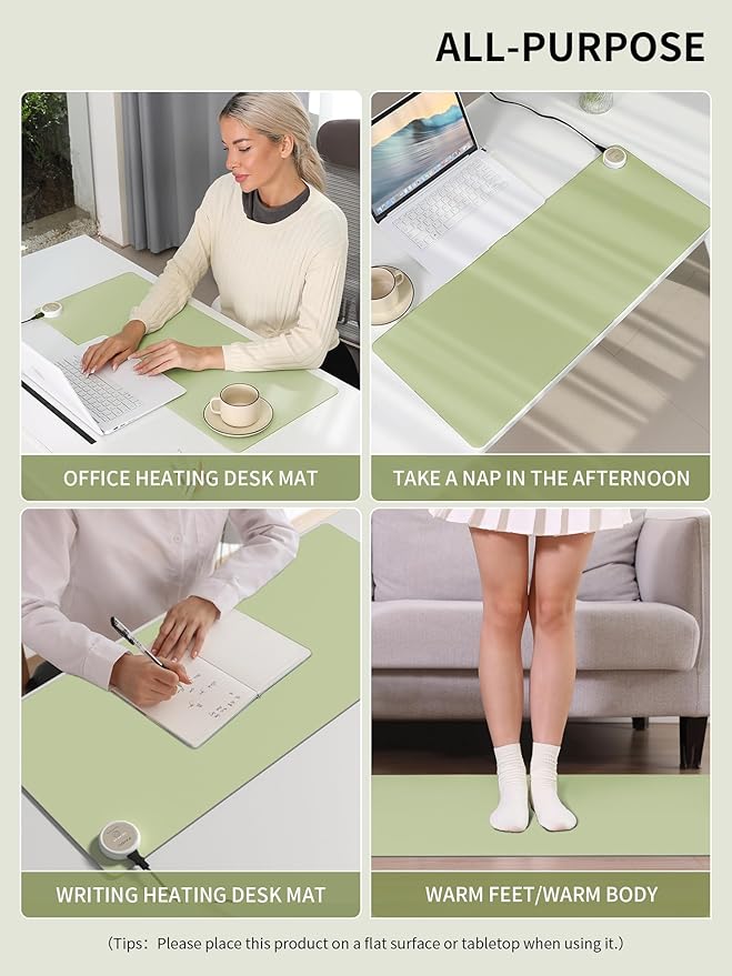 Heated Mouse Pad Hand Warmers Electric Warm Office Desk Mat 31.5 x 13 3 Control Levels Temperature 3 Hours Auto Shut-Off Suitable for Home/Offices Computer Keyboard Pads (Green)
