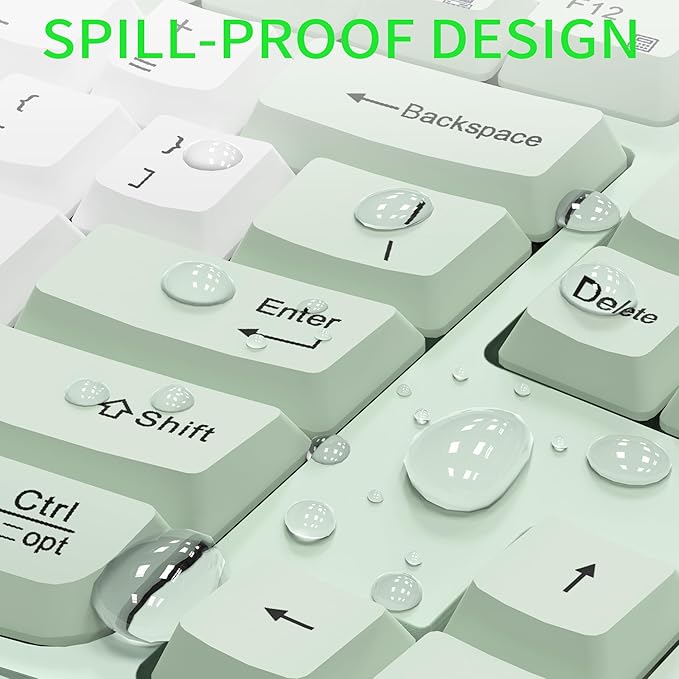 Wireless Keyboard and Mouse Combo2.4G Full Size Wave Keys Ergonomic Keyboard with Wrist Rest for Natural Typing 3 DPI Adjustable Ergonomic Mouse for Computer/Laptop/Windows/Mac (Avocado Green-B)
