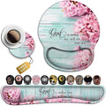 Mouse Pad with Wrist Support Ergonomic Gel Mouse Pad Beautiful FlowersPink Hyacinths on Wood PanelNon-Slip Durable Memory Foam Keyboard Wrist Rest Suitable for Office Typing Games
