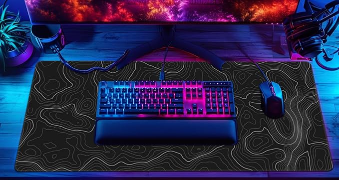AQQA Topographic 3XL Huge Mouse Pads Oversized (48x24) - Extra Large Gaming XXXXL Mouse Pad for Full Desk - Mousepad with Stitched Edges Non-Slip Rubber BaseDesk Mat for LaptopComputer &amp PC B