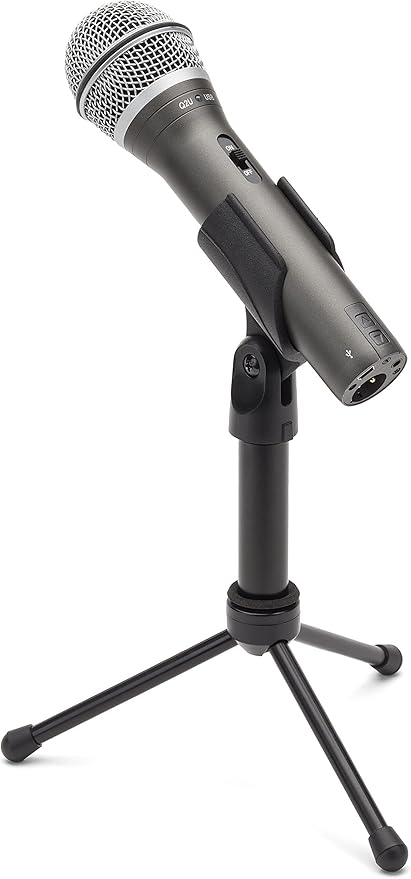 SAMSON Technologies Q2U USB/XLR Dynamic Microphone Recording and Podcasting Pack (Includes Mic Clip Desktop Stand Windscreen and Cables) Silver