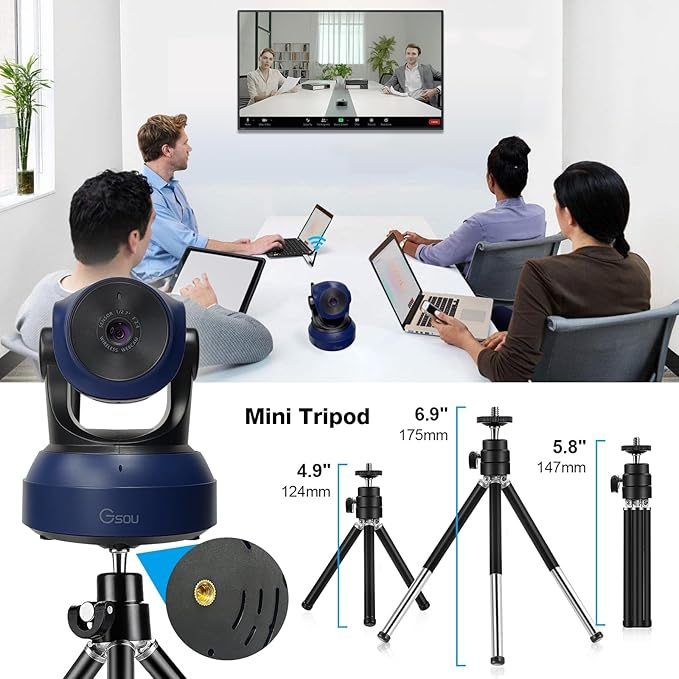 Gsou Wireless Webcam for PC/Wireless Streaming Camera 1080P HD Webcams/USB Plug and Play Webcam for Zoom MeetingSkypeOBS(with Mini Tripod Stand) Adjustable Computer Camera for Mac/Laptop/MacBook