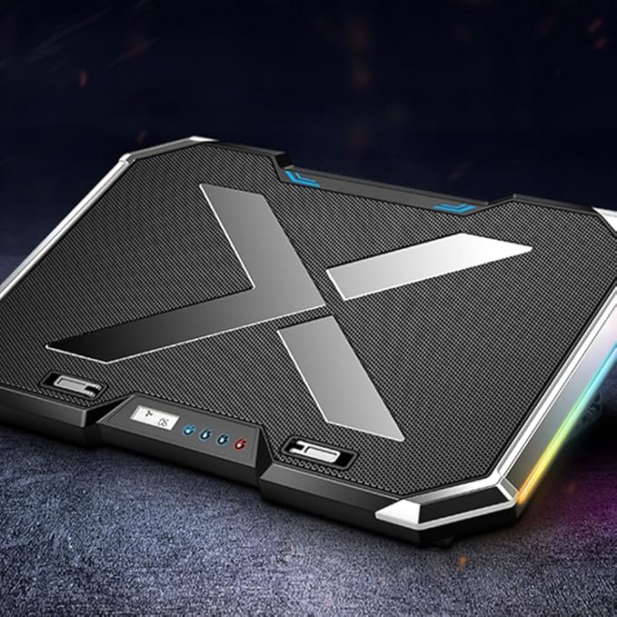 RGB Laptop Cooling Pad Adjustable Height USB Powered Quiet Fan LED Light Base for Gaming and Work