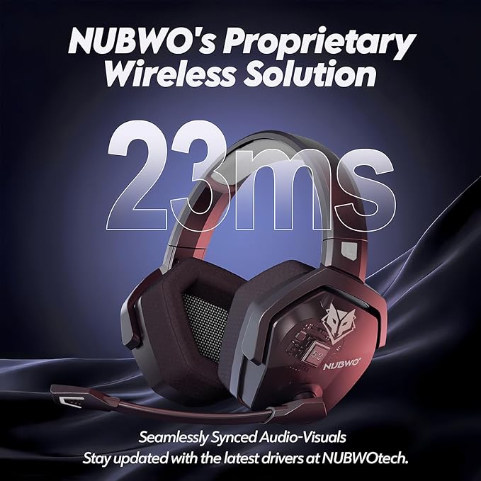 NUBWO Wireless Gaming Headset with Mic for Ps5 Ps4 PC Zero Interference 100-Hour Battery All-Day Play 23ms Sync for Fortnite &amp Call of Duty/FPS Gamers Triple Mode All Devices Compatible - Gra