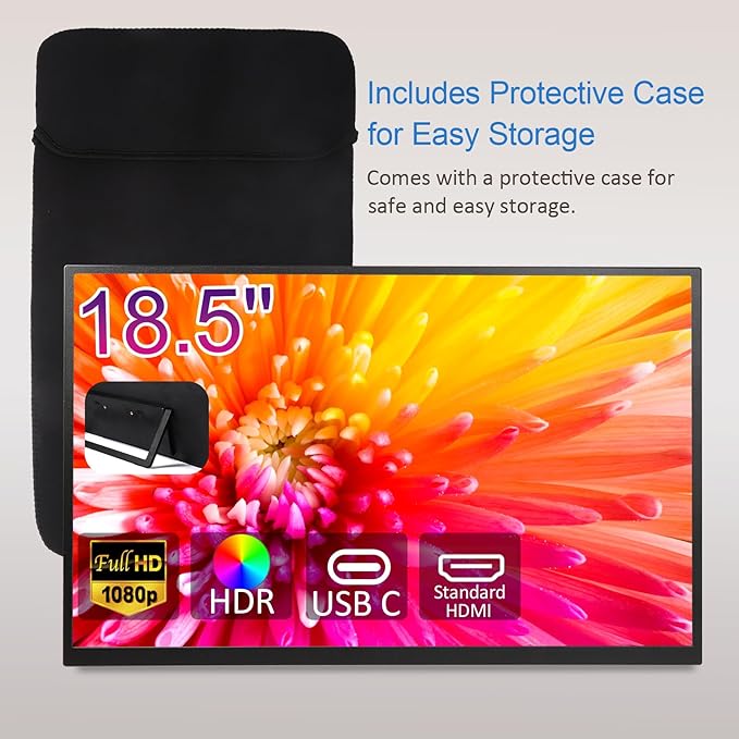 18.5 Inch Large Portable Monitor for Laptop 120Hz 1080P FHD IPS Portable Travel Second Screen Display for/Phone/Xbox PS4/5 100% sRGB Dual Speakers VESA &amp Storage Bag