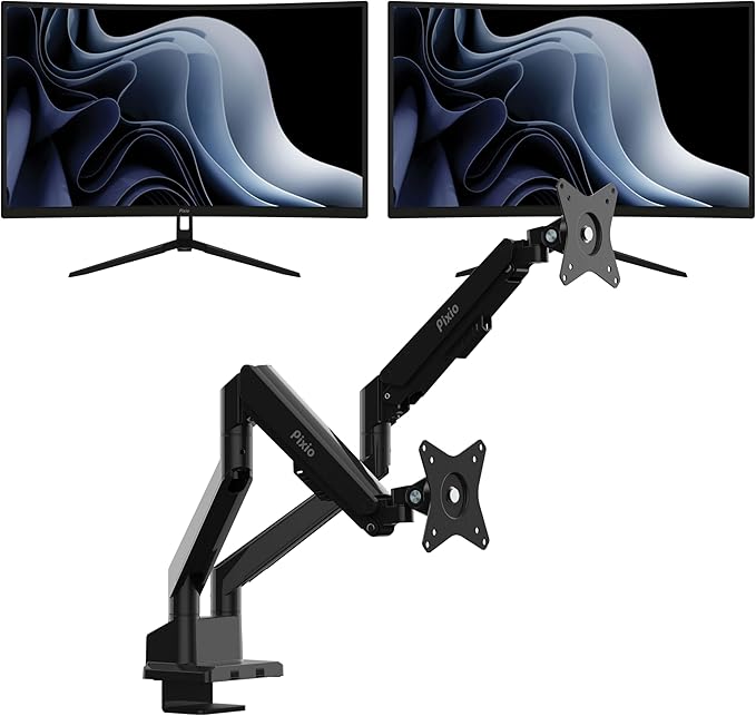 Pixio Two PXC279WAVE 27 inch 300Hz Refresh Rate FHD 1080p Resolution 1650R Curve Fast VA Panel 1ms GTG Response Time HDR Curved Gaming Monitor and PS1D Wave Black Dual Monitor Arm