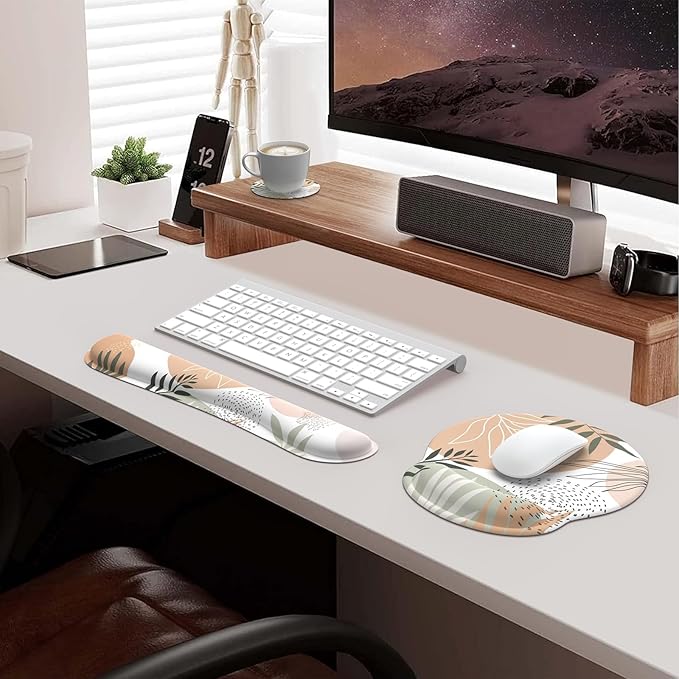 iLeadon Mouse Pad with Wrist Rest Set Ergonomic Mouse Pad with Non-Slip Base for Computer Home Easy Typing &amp Pain Relief Mouse Pad Wrist Support Boho