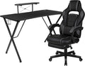 Flash Furniture Optis Black Gaming Desk with Cup Holder/Headphone Hook/Monitor Stand &amp Black Reclining Back/Arms Gaming Chair with Footrest