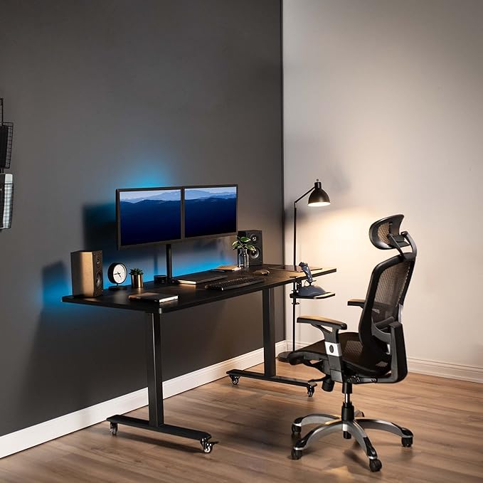 VIVO Clamp-on Wooden Mouse Pad Holder Platform Adjustable Under Desk 360° Rotating Tray Rest Extension Attachment up to 2 inch Desktops Black MOUNT-MS01B