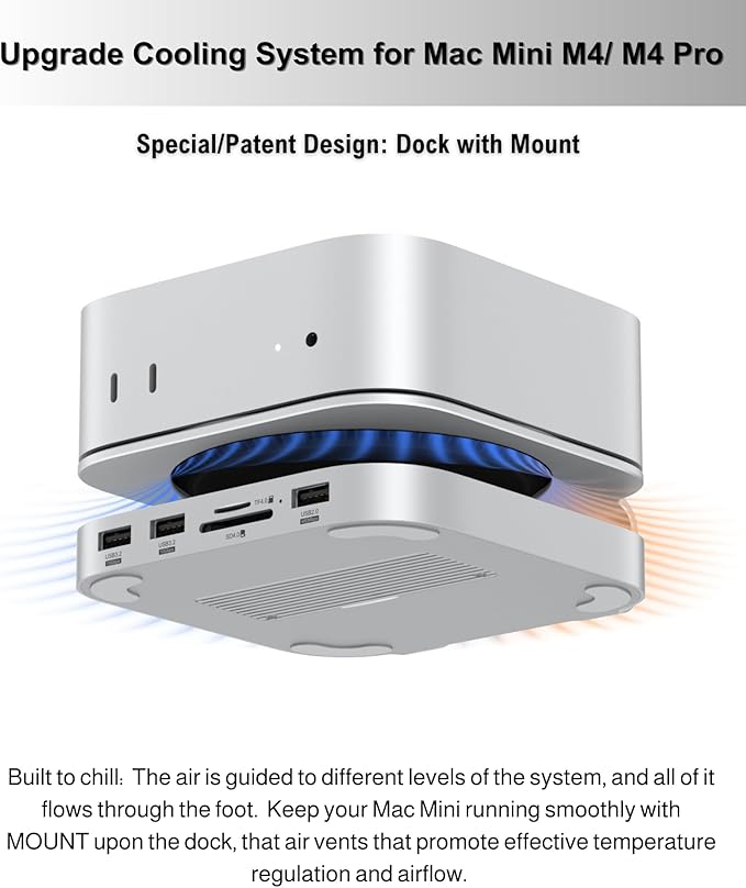 Mac mini M4 Dock Aluminum Mac mini Stand and Hub for Mac mini M4 and M4 Pro 2024 with M.2 NVMe SSD Enclosure 2X USB-A 10Gbps SD/TF Card Readers USB 2.0 Data (Silver)│Accessories