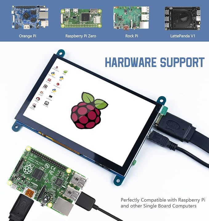 5 Inch IPS LCD Touch Screen Display Panel 800×480 Capacitive Screen HDMI Monitor for Raspberry Pi 5/4/3 BB Black Windows 10 8 7