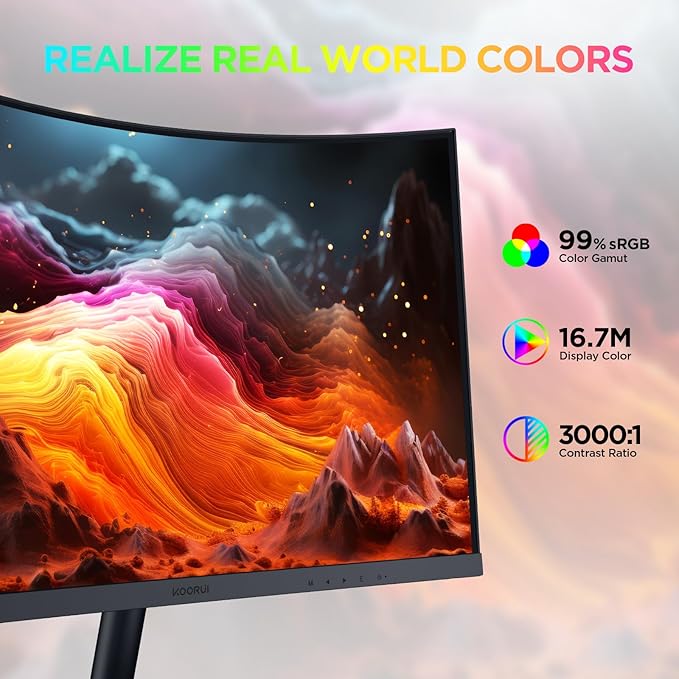 KOORUI 24 inch Curved Monitor Full HD 1080P Curved Computer Monitor 100Hz 1500R PC Screen TÜV Rheinland Certified HDMI VGA Tilt Adjustment LCD Display Eye Care Black 24N5CA