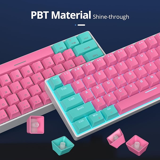 surmen 65% Percent Gaming Keyboard Mechanical with Linear Red Switch 68-Keys Pink Mini Gaming Keyboard 60 Percent LED Light Backlit PBT Keycaps for Laptop Desktop PC Gamers (68 Miami)