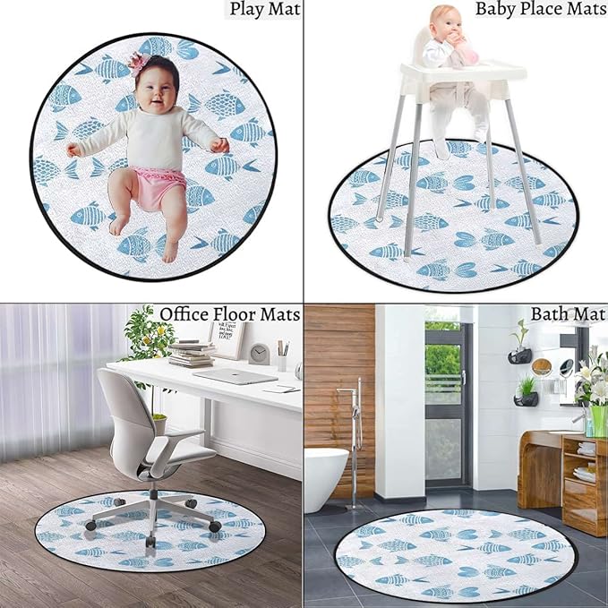 Ocean Animal Decor Gaming Chair Mat Round Floor Mats for Office Chair Computer Gaming Desk Mat for Rolling Chair Non-Slip Gaming Rug Fish Figures Hand Drawn Marine ArtworkBlue Diameter 39.3 in