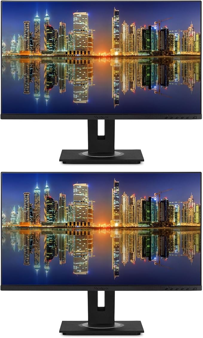 Viewsonic VG2748a 27-inch 1920 x 1080 Full HD LCD IPS Monitor 2-Pack Bundle with Frameless FreeSync Eye-Care HDMI DisplayPort USB Hub Speakers